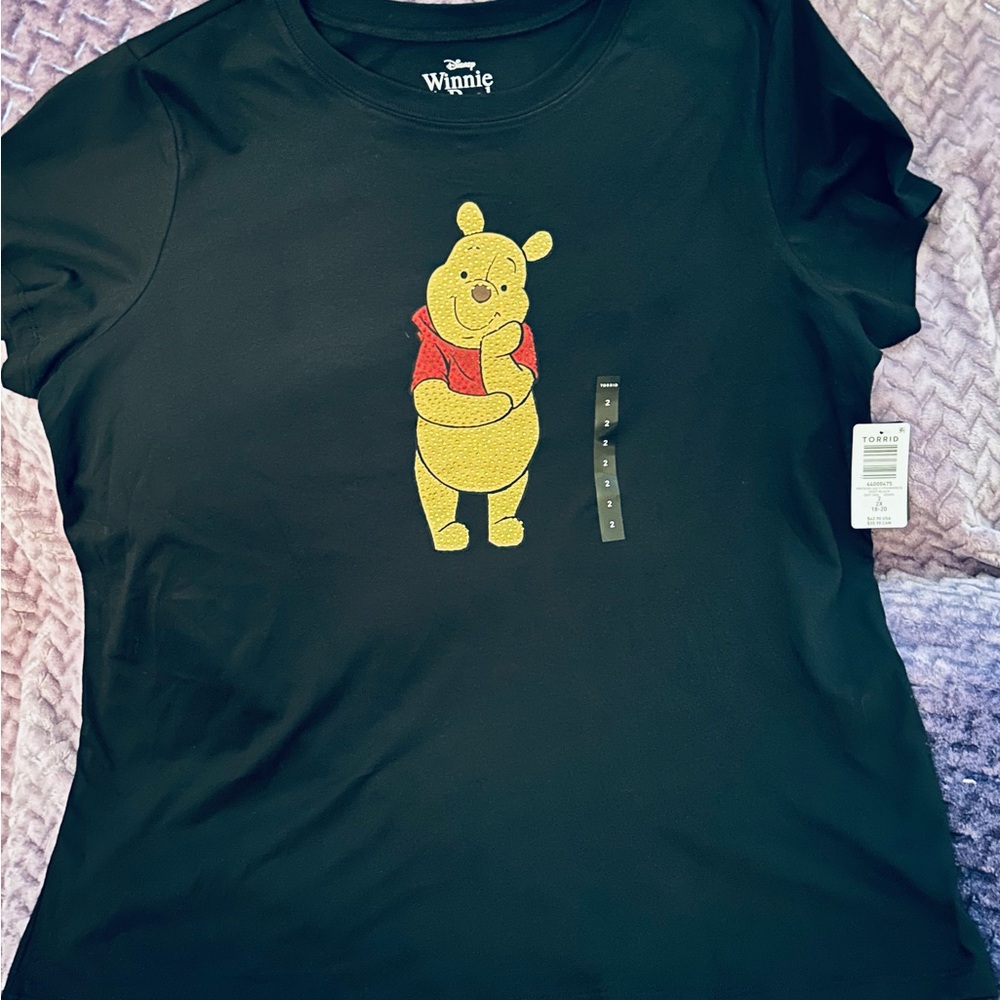 NWT Disney Torrid Black Winnie the Pooh Rhinestone Tee Short Size 2X 2 18-20